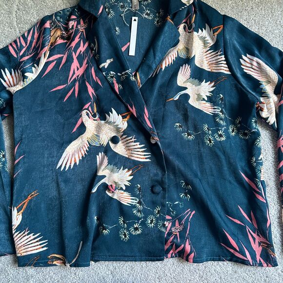 NWT ASOS Blue Swan Silky Smooth Button Up Cropped Oversized Blazer Kimono US 6 - Picture 4 of 11